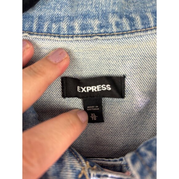 Express Altered Hand Embroidered Upcycled Patched Denim Jacket - Picture 8 of 15